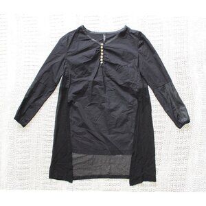 Tai & Gu Black Top Size M Leather & Mesh details Goth Y2K Rock Punk Blouse Silk